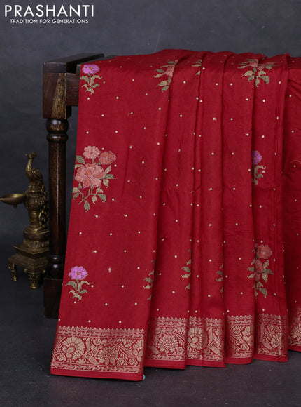Red Semi Tussar Saree - Embroidery
