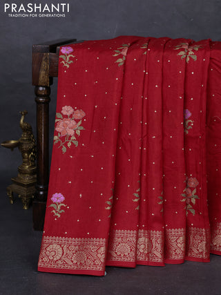Red Semi Tussar Saree - Embroidery