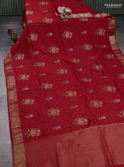 Red Semi Tussar Saree - Embroidery