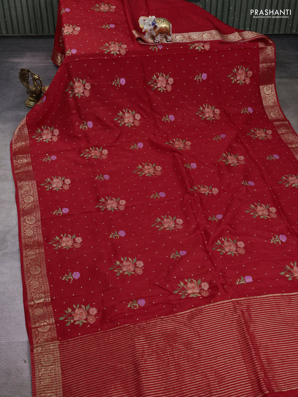 Red Semi Tussar Saree - Embroidery