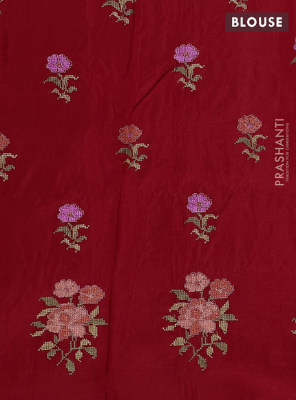 Red Semi Tussar Saree - Embroidery