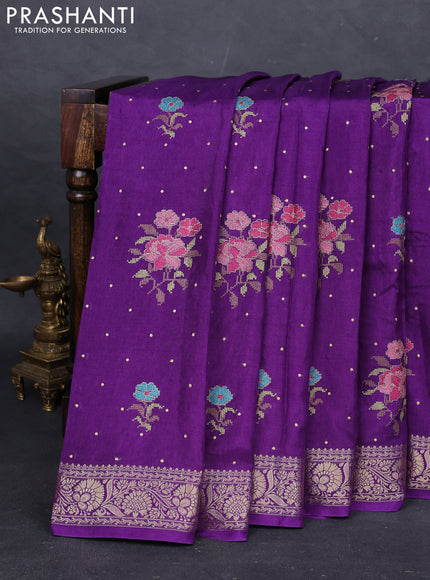 Violet Semi Tussar Saree - Embroidery