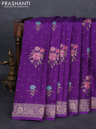 Violet Semi Tussar Saree - Embroidery