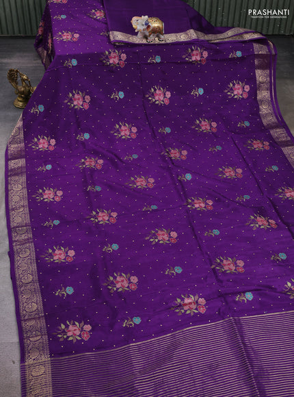 Violet Semi Tussar Saree - Embroidery