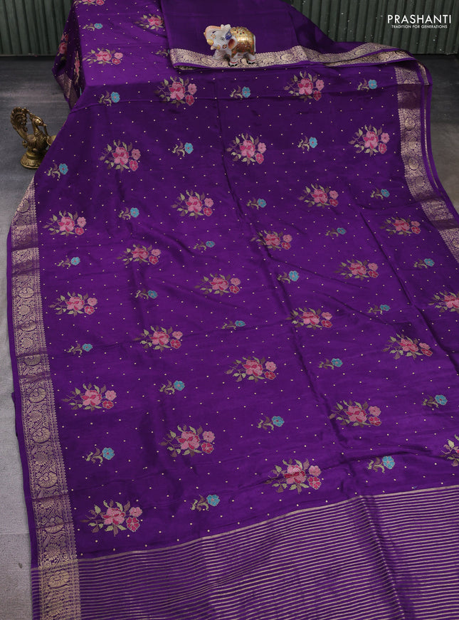 Violet Semi Tussar Saree - Embroidery