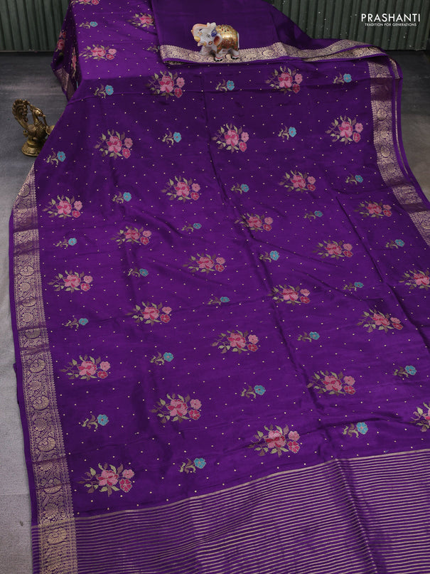 Violet Semi Tussar Saree - Embroidery
