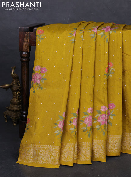 Mustard Semi Tussar Saree - Embroidery