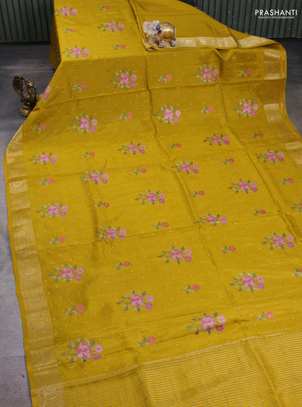Mustard Semi Tussar Saree - Embroidery