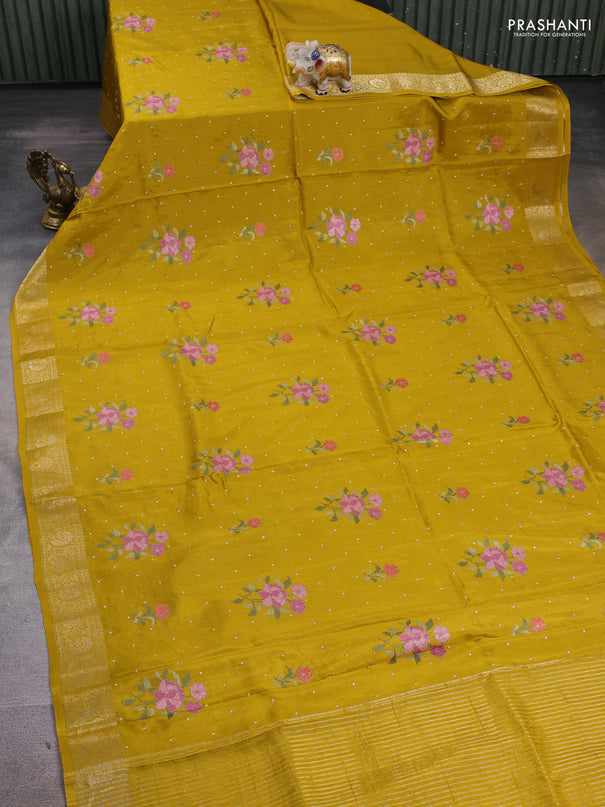 Mustard Semi Tussar Saree - Embroidery