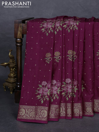 Wine  Semi Tussar Saree - Embroidery