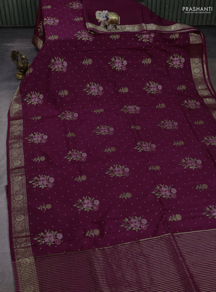 Wine  Semi Tussar Saree - Embroidery