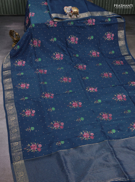 Peacock Blue Semi Tussar Saree - Embroidery