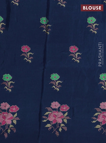 Peacock Blue Semi Tussar Saree - Embroidery