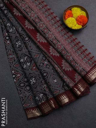 Black & Maroon Semi Maheshwari Cotton Saree