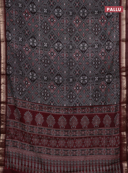 Black & Maroon Semi Maheshwari Cotton Saree