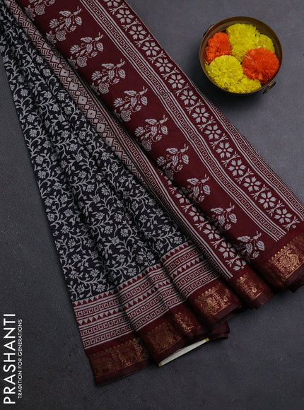 Black & Maroon Semi Maheshwari Cotton Saree