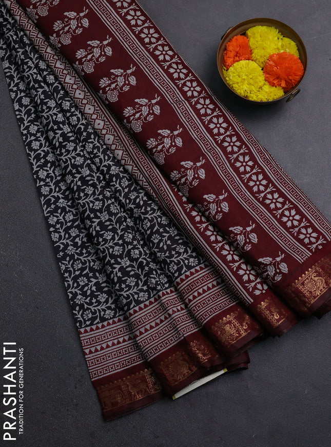 Black & Maroon Semi Maheshwari Cotton Saree