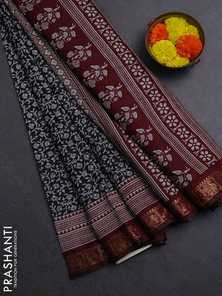 Black & Maroon Semi Maheshwari Cotton Saree