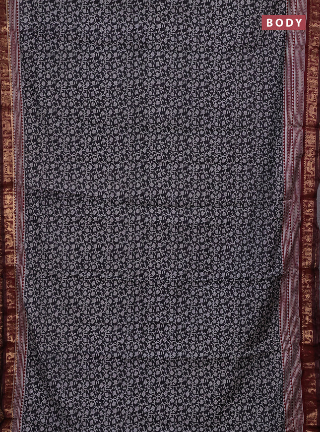 Black & Maroon Semi Maheshwari Cotton Saree