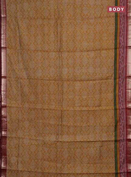 Mustard Yellow & Maroon Semi Maheshwari Cotton Saree