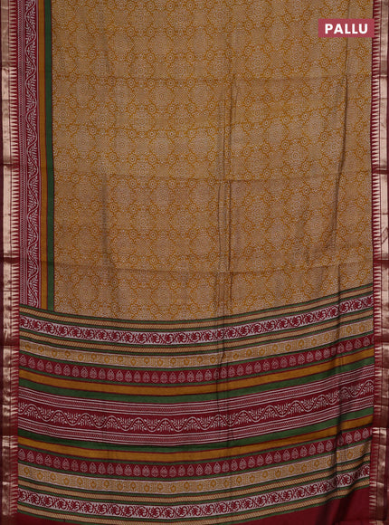 Mustard Yellow & Maroon Semi Maheshwari Cotton Saree