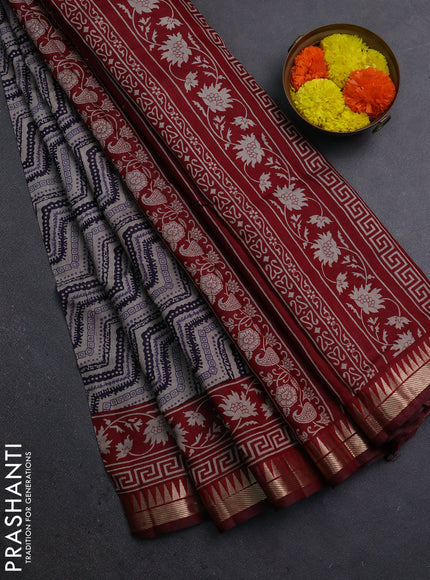 Blue & Maroon Semi Maheshwari Cotton Saree