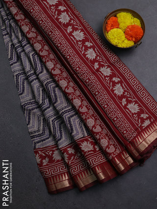 Blue & Maroon Semi Maheshwari Cotton Saree