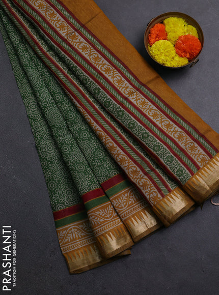 Green & Mustard Yellow Semi Maheshwari Cotton Saree