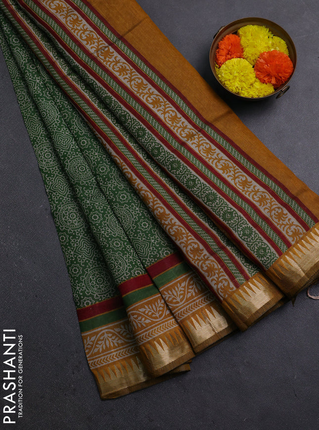 Green & Mustard Yellow Semi Maheshwari Cotton Saree