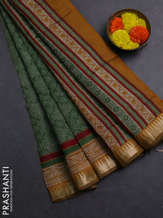 Green & Mustard Yellow Semi Maheshwari Cotton Saree