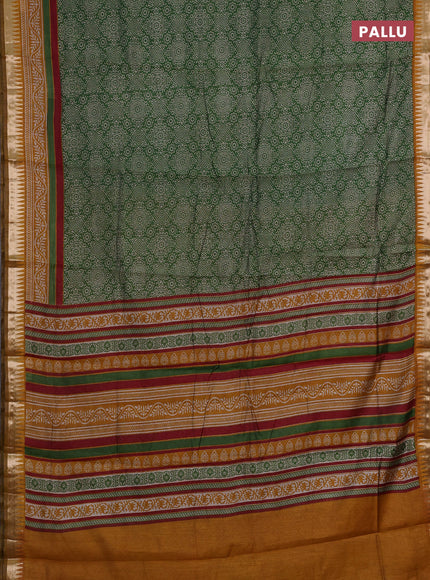 Green & Mustard Yellow Semi Maheshwari Cotton Saree