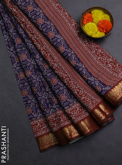 Blue & Maroon Semi Maheshwari Cotton Saree