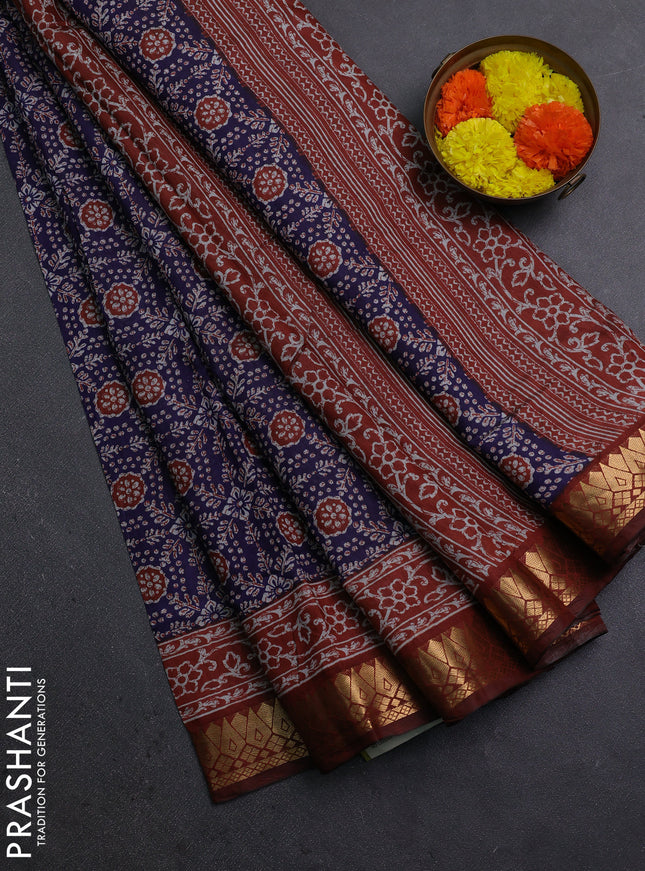Blue & Maroon Semi Maheshwari Cotton Saree