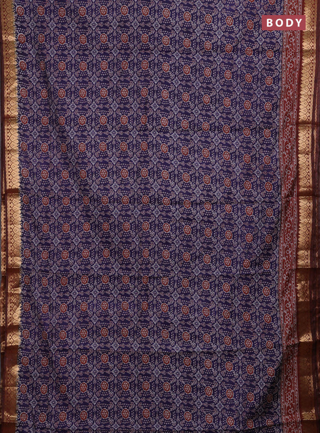 Blue & Maroon Semi Maheshwari Cotton Saree