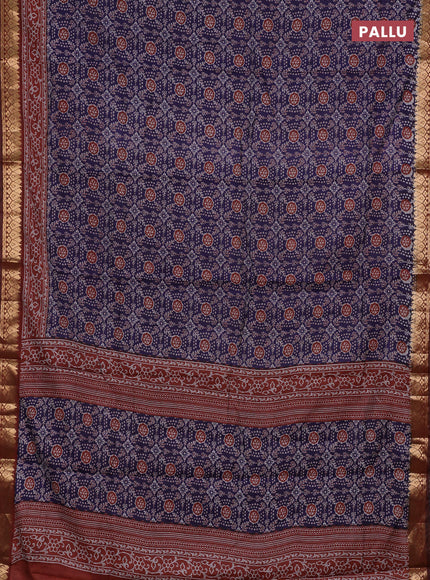 Blue & Maroon Semi Maheshwari Cotton Saree