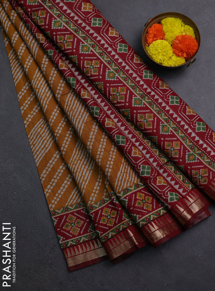 Mustard Yellow & Maroon Semi Maheshwari Cotton Saree