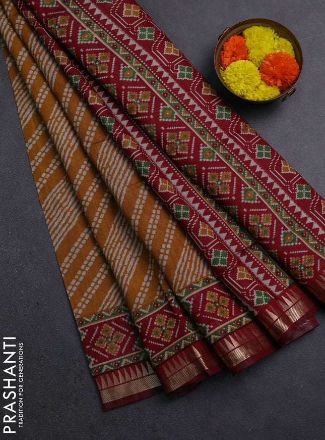 Mustard Yellow & Maroon Semi Maheshwari Cotton Saree