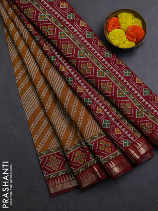 Mustard Yellow & Maroon Semi Maheshwari Cotton Saree
