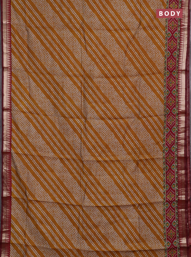 Mustard Yellow & Maroon Semi Maheshwari Cotton Saree