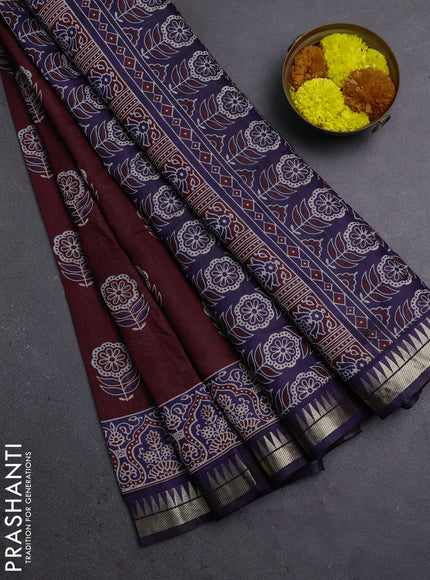 Maroon & Navy Blue Semi Maheshwari Cotton Saree