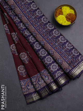 Maroon & Navy Blue Semi Maheshwari Cotton Saree