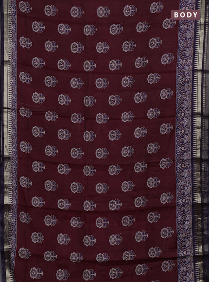 Maroon & Navy Blue Semi Maheshwari Cotton Saree