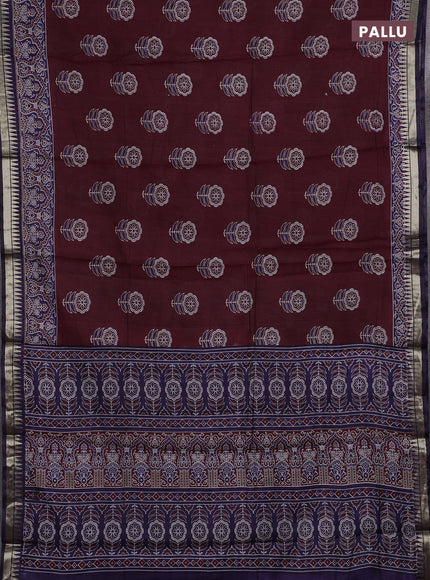 Maroon & Navy Blue Semi Maheshwari Cotton Saree