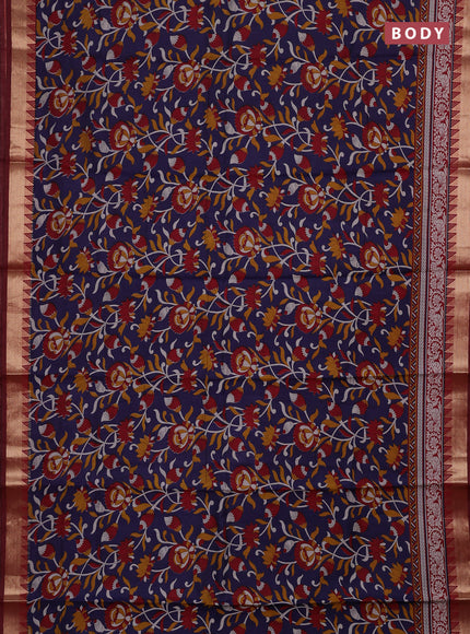 Navy Blue & Maroon Semi Maheshwari Cotton Saree