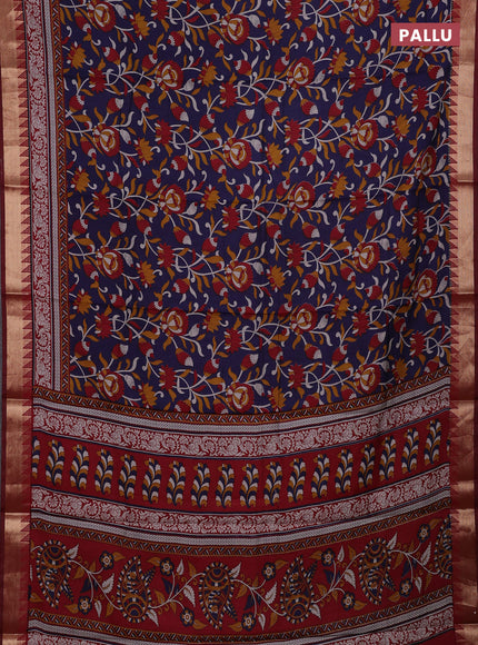 Navy Blue & Maroon Semi Maheshwari Cotton Saree