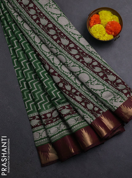 Green & Maroon Semi Maheshwari Cotton Saree