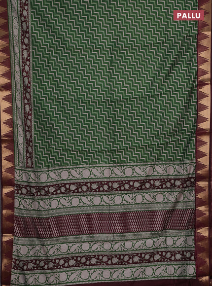 Green & Maroon Semi Maheshwari Cotton Saree