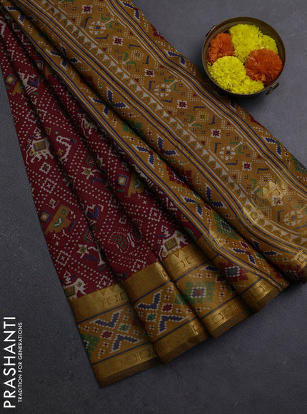 Maroon & Mustard Yellow Semi Maheshwari Cotton Saree