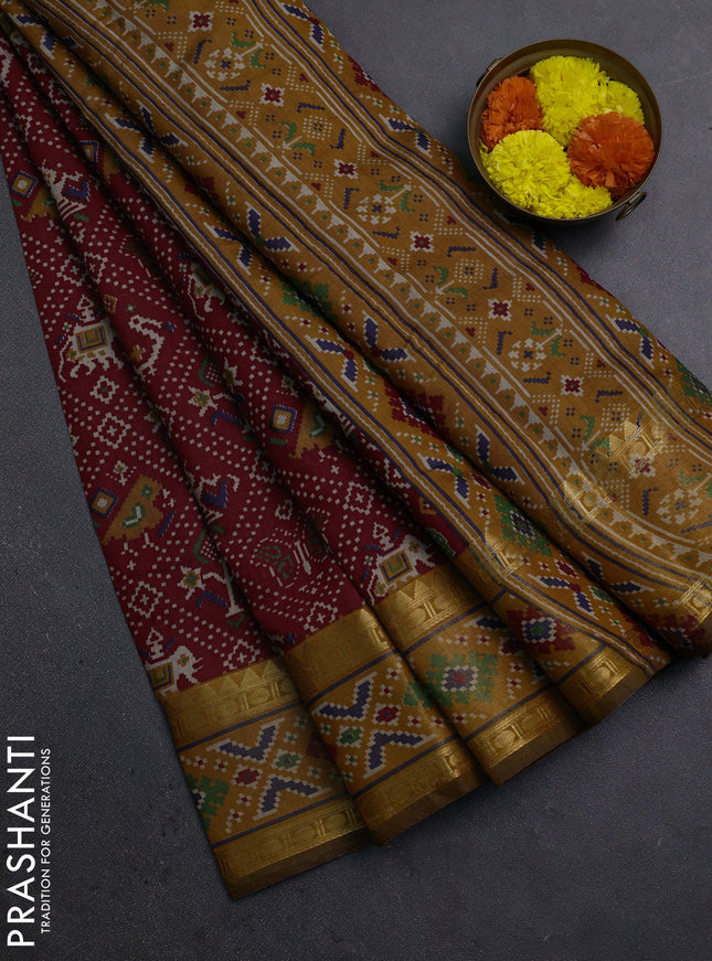 Maroon & Mustard Yellow Semi Maheshwari Cotton Saree