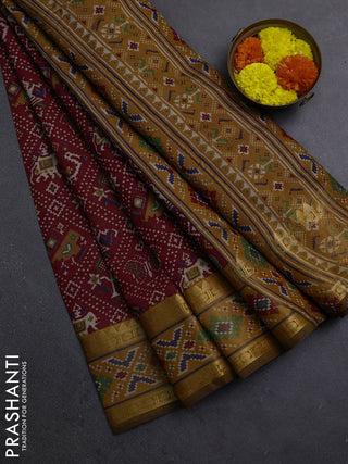 Maroon & Mustard Yellow Semi Maheshwari Cotton Saree